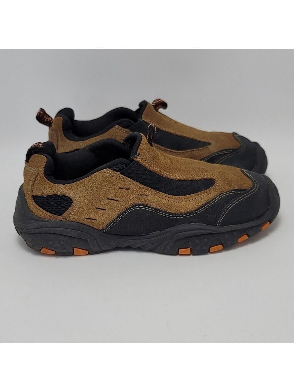 Faded Glory Kids Trainer Suede Leather Slip On Walking Shoes Size 1.5 Brown Blac